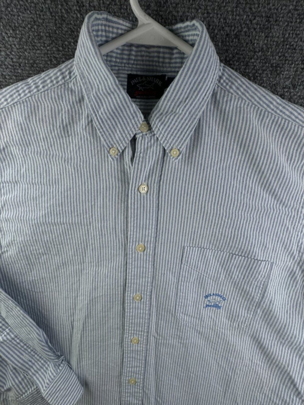 VTG Paul & Shark Button Up Shirt Men Oxford OCBD Striped Blue Size 16 Cotton